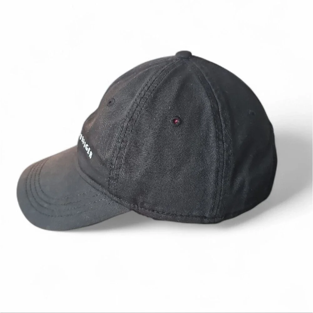 Vintage Tommy Hilfiger Dad Hat Black Cotton Baseball Cap Y2K Adjustable Logo